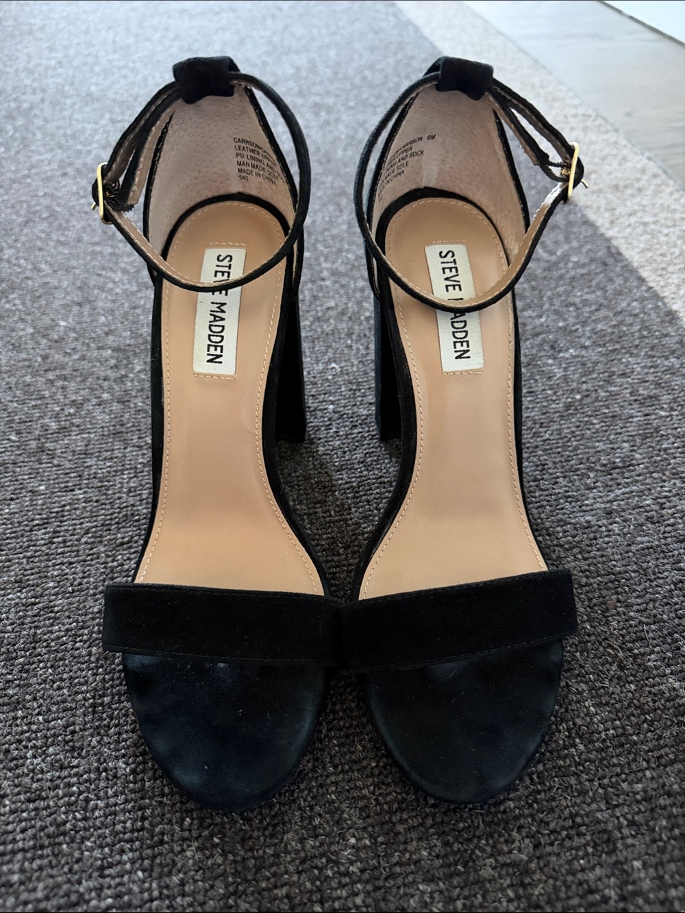 Steve Madden Black Suede Ankle-Strap Block Heels